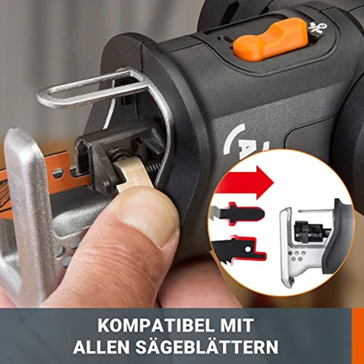 WORX WX550.9 Stichsäge zum Schneiden von Holz, Stahl & PVC, 2-in-1 Universalsäge mit Stich- & Säbelsäge & schneller Umstellung, mit Staubbläser & Pendelhub, ohne Akku & Ladegerät – Bild 4
