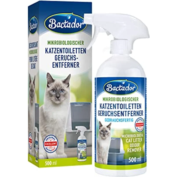 Bactador Katzentoiletten Enzymreiniger Katzenurin Geruchsentferner Spray 500ml Mikrobiologischer Geruchsneutralisierer Katzenurin & Tiergerüche Porentiefe Reinigung Hunde & Katzenumgebung – Bild 1