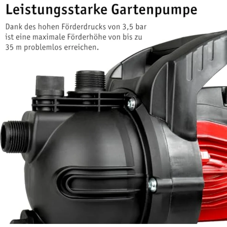 WALTER Gartenpumpe 600 W - Geräuscharmer Hochdruck-Wasserpumpe, 3000 l/h Kapazität, 35 m Förderhöhe - 3,5 bar Druck - Ideal für Pool, Kellerentwässerung & Gartenbewässerung – Bild 5