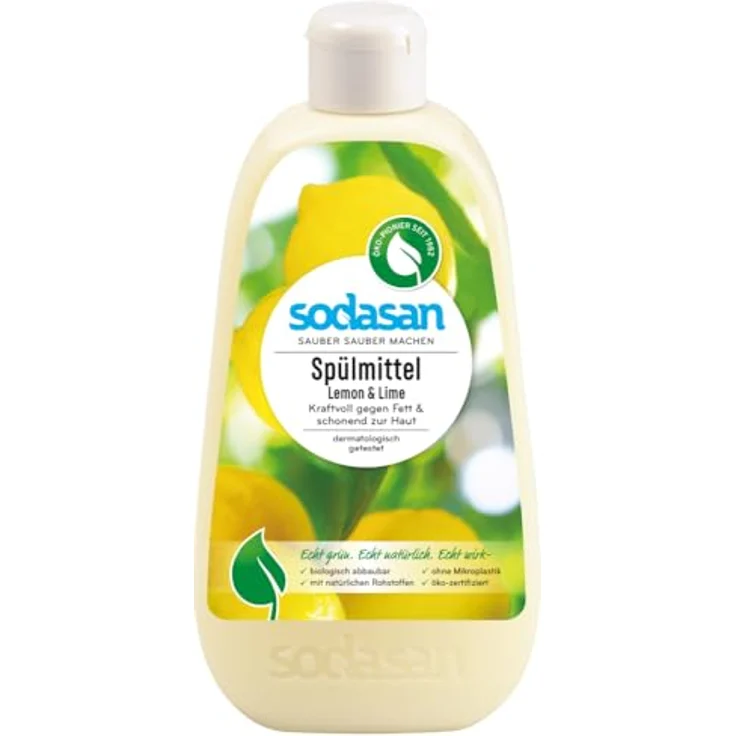 Sodasan Spülmittel Lemon & Lime, 0,5L kraftvoll gegen Fett, biologisch abbaubar und hautfreundlich – Bild 2