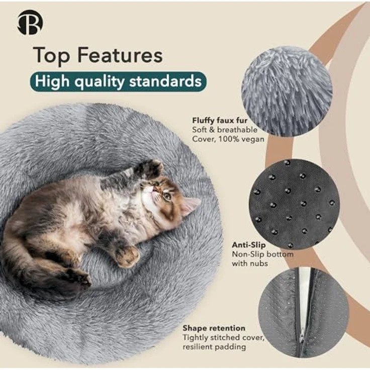 bluzelle Orthopädisches Hundebett für Kleine Hunde & Katzen, 50cm Donut Kissen Memory Foam Hundekorb Katzenbett, Hellgrau – Bild 3