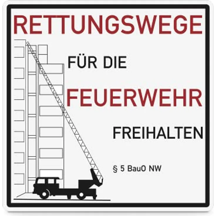 SafetyMarking® Hinweisschild „Rettungswege für die Feuerwehr freihalten“ | Aluminium, BxH 50 x 50 cm | Befestigungsart: Zum Verschrauben | Feuerwehrzufahrt | § 5 BauO NRW | Text und Symbol Schild