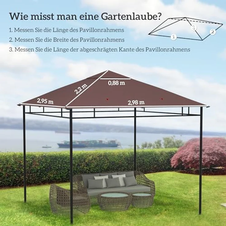 Outsunny Pavillon-Ersatzdach 298x295 cm Kaffee, wasser- und UV-beständig, mit 8 Wasserablasslöchern – Bild 4