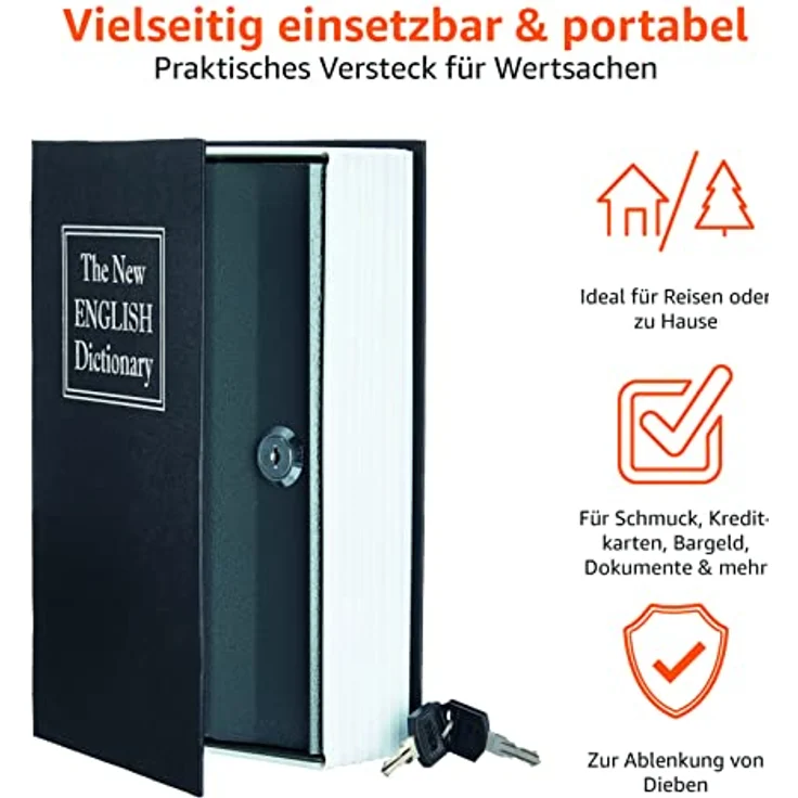 Amazon Basics Buch-Safe, tragbare Box mit Schloss und Schlüssel - 5.6 x 15.5 x 23.9 cm, Schwarz – Bild 3
