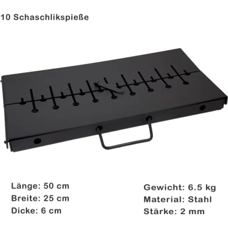 GOROCH Mangal Grill Black Edition für 10 Spieße, Klappbarer Holzkohlegrill aus 2 mm Stahl, ideal für Camping & Outdoor – Bild 3