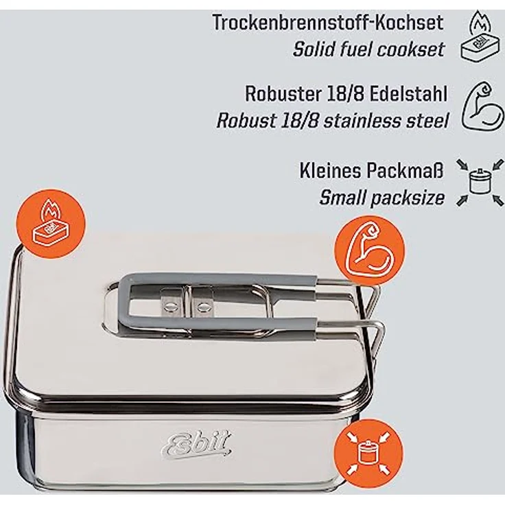 Esbit Campingkocher CS1100HA, Edelstahl Kochtopf mit 1100 ml Volumen, kompakt und transportabel – Bild 2