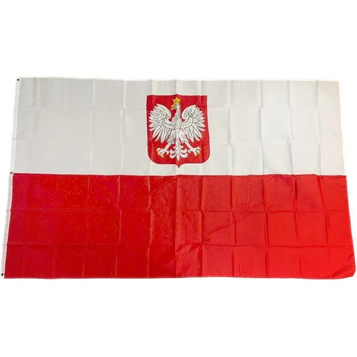 Flagge Polen mit Wappen 90 x 150 cm Fahne mit 2 Ösen 100g-m² Stoffgewicht