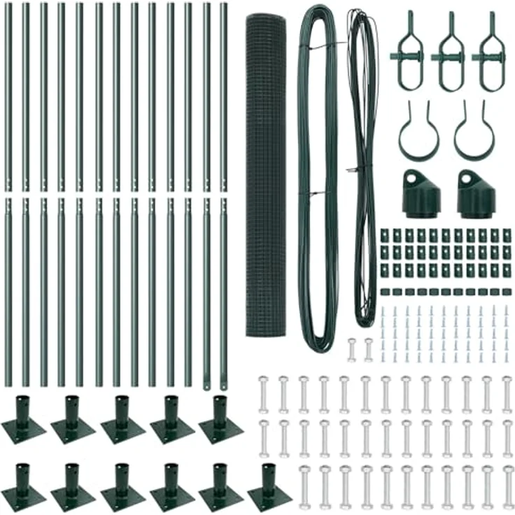 vidaXL Gartentor Schweissdrahtzaun, 1x25 m, pulverbeschichtet, mit 13 Flanschpfosten, grün, Stahl – Bild 5