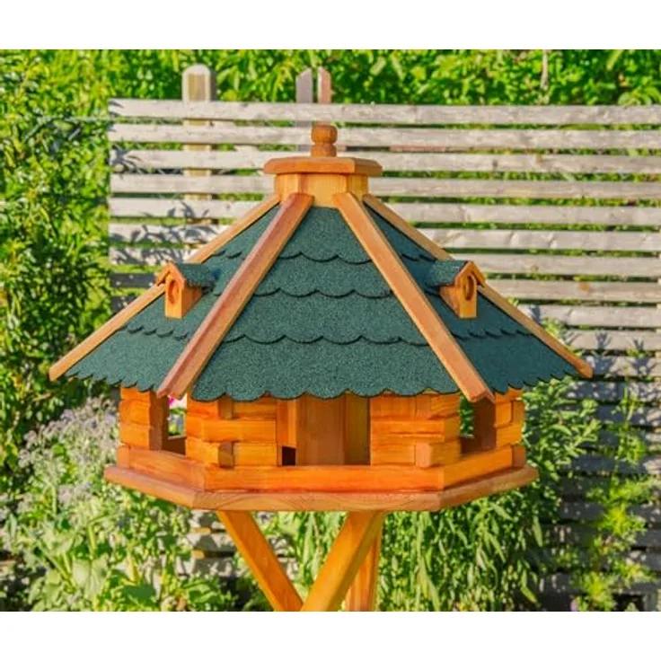 Deko-Shop-Hannusch Vogelhaus XXL Futterhaus mit Solarbeleuchtung in Grün, Vogelfutterhaus mit Futtersilo