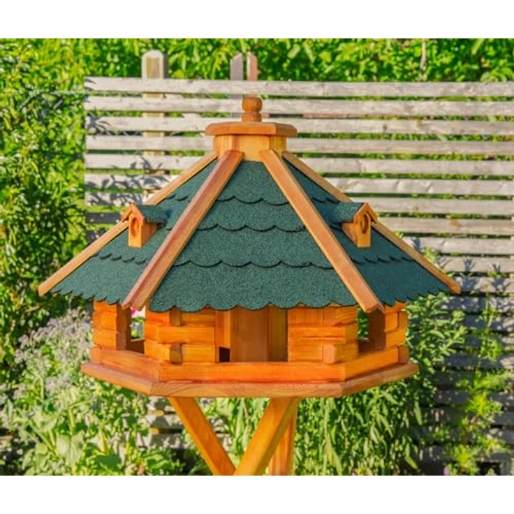 Deko-Shop-Hannusch Vogelhaus XXL Futterhaus mit Solarbeleuchtung in Grün, Vogelfutterhaus mit Futtersilo – Bild 1