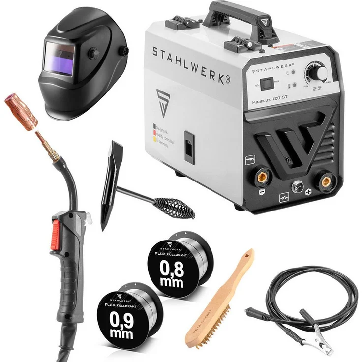 STAHLWERK Fülldrahtschweißgerät Mini FLUX 120 ST, 20 - 120 A, Vollausstattung, synergischer Drahtvorschub, ARC, MMA-Funktion - Preisvergleich – Bild 1