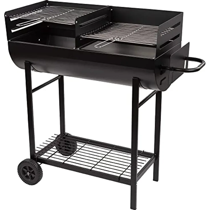 AKTIVE 52809 Holzkohlegrill, höhenverstellbar, Maße: 97 x 42 x 96 cm, doppelter Grillrost aus Stahl und abnehmbarer Aschebehälter, 2 Rollen für einfachen Transport, für den Außenbereich