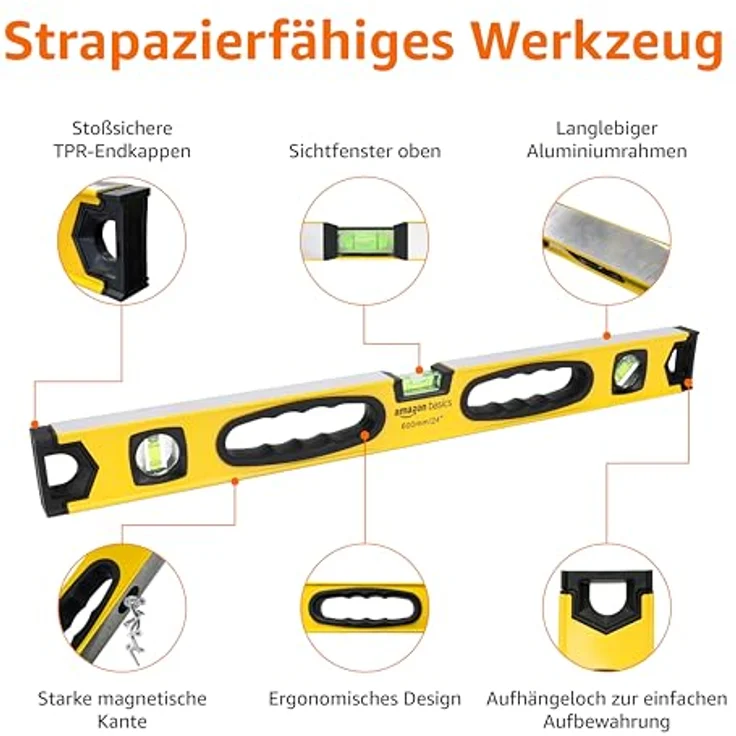 AmazonBasics Magnetische Wasserwaage, Aluminiumlegierung, 60,9 cm – Bild 3