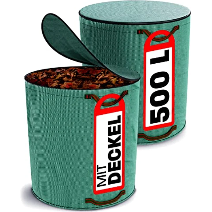 2x Gartenabfallsack mit Deckel 500L - XXL Groß - Laubsack Mit 4 Reißfesten Griffen - Stabil - Faltbar - Robustes Polypropylen – Bild 1