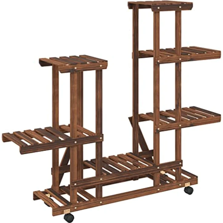 vidaXL Blumenständer mit Rollen 95x25x101 cm Massivholz Tanne Karbonisiertes Braun 10 kg Belastbarkeit (1 St) – Bild 5