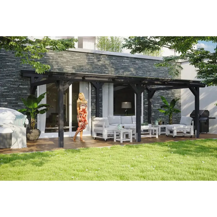 GartenHaus SKAN HOLZ Siena, freistehende Terrassenüberdachung 648 x 300 cm aus anthrazitfarbener Leimholz-Konstruktion mit Polycarbonat-Dachplatten