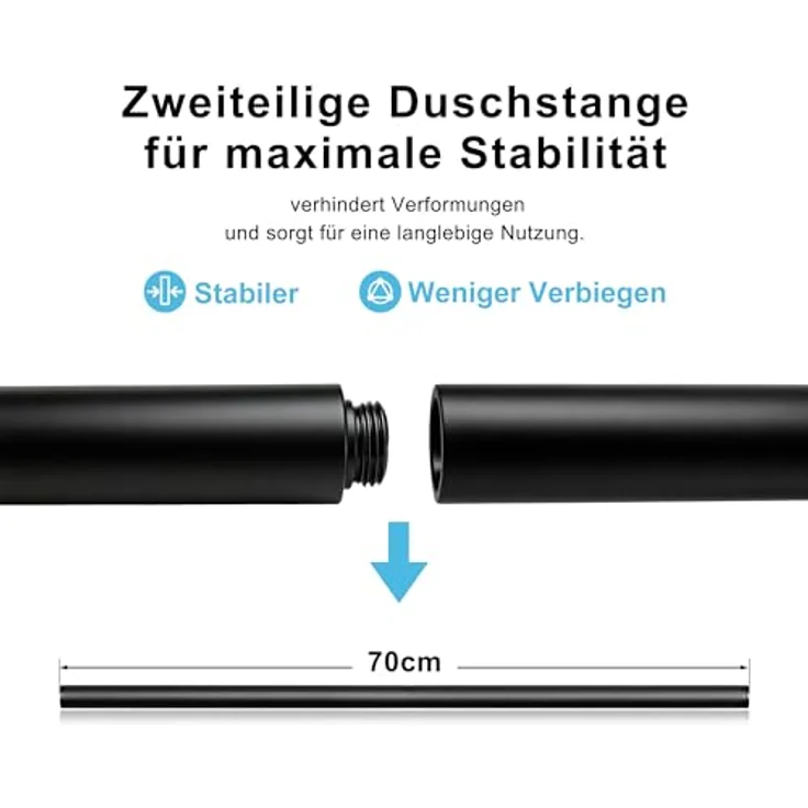 Görbach Edelstahl Duschstange mit Brause, Brausestangeset 70 cm, Handbrause mit 3 Strahlarten, Schwarz – Bild 5