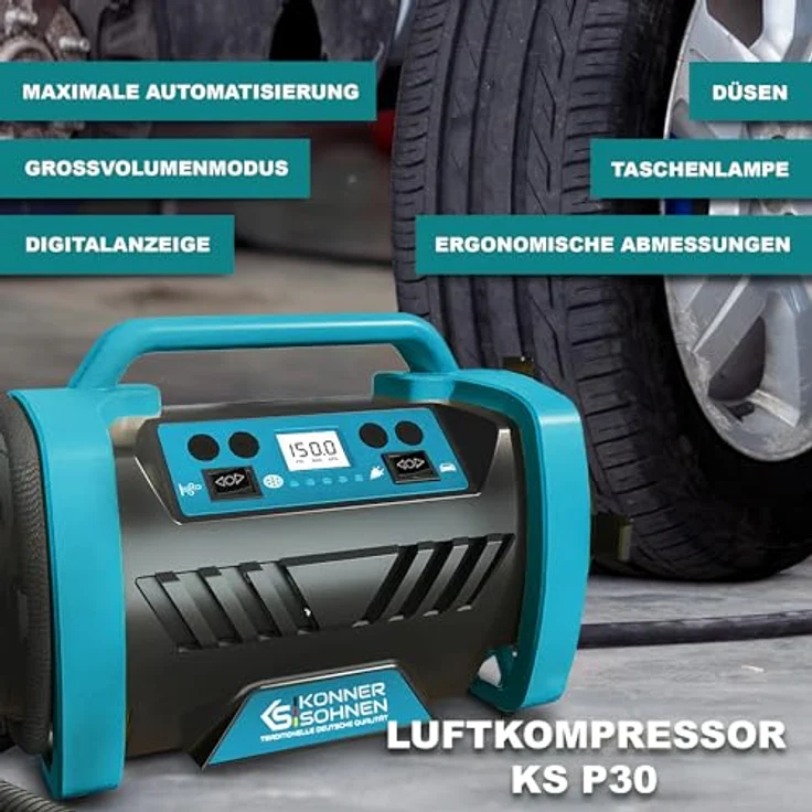 Könner & Söhnen KS P30 Autokompressor, 35 Liter/min, schwarz – Bild 4