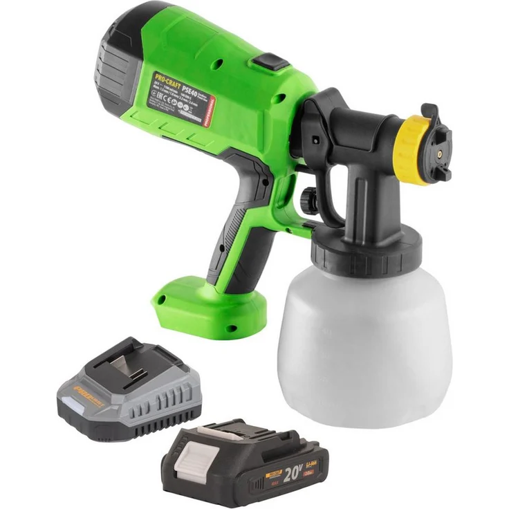 PRO CRAFT PSE40bb Akku Farbspritzpistole 20 V, 750 ml/min Fördermenge, inkl. 2,0 Ah Akku und Ladegerät