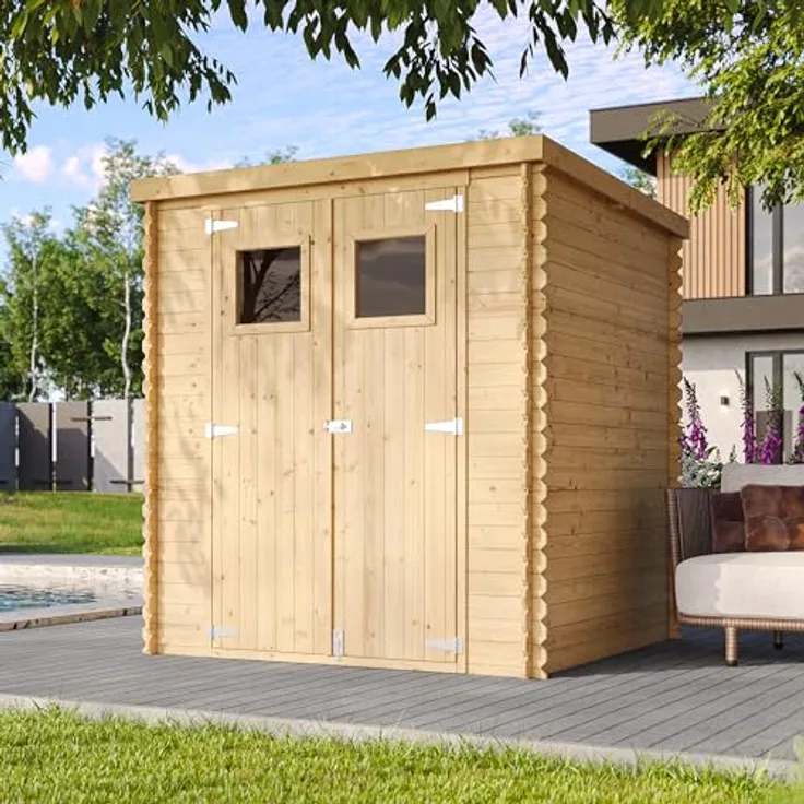 TIMBELA Gartenhaus Holz - Geräteschuppen mit Wasserfestem Dach B204xL204xH202 cm/ 3.53 m2 - Fahrrad Schuppen - Imprägnierte Holzkonstruktion