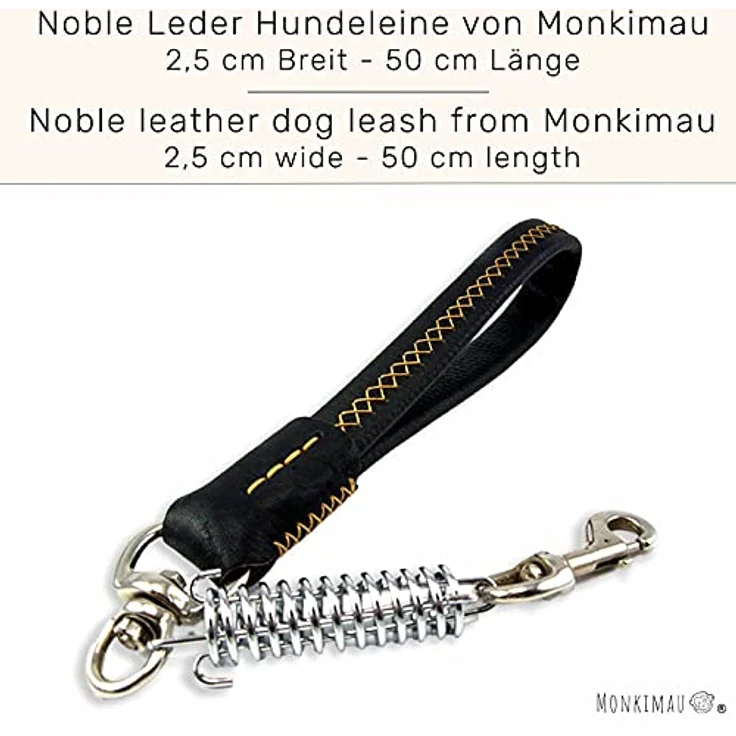 Monkimau Hundeleine aus Leder für große Hunde Leine in schwarz mit Ruckdämpfer (Schwarz) – Bild 4