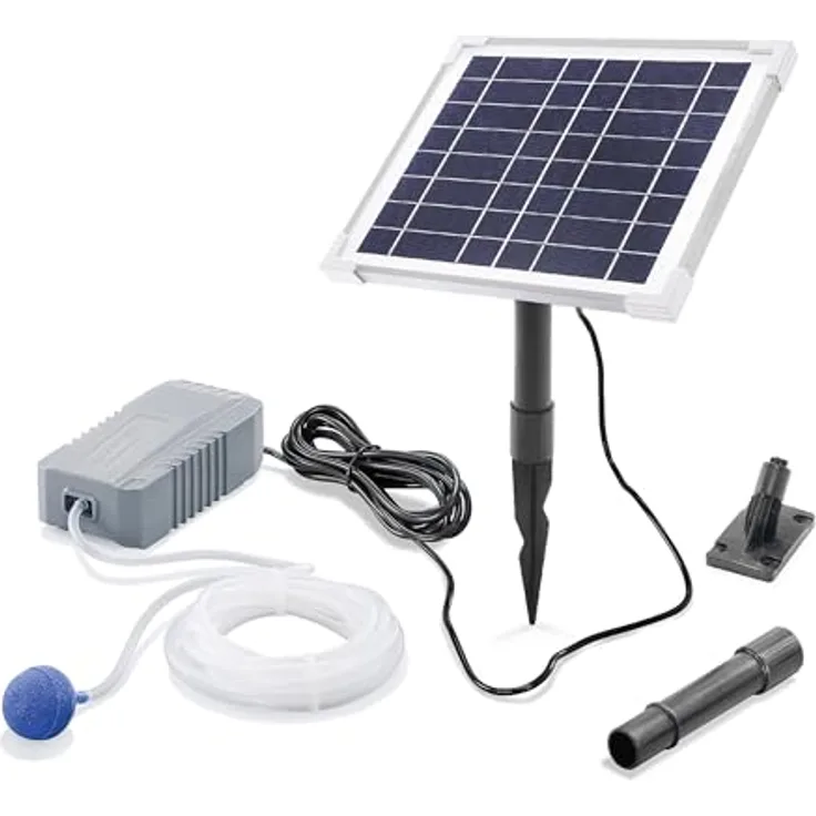 Esotec Solar Teichbelüfter Set 6/130, LiFePO4 Akku-Speicher, Sauerstoffpumpe 120 l/h, Solarpanel 6W, inkl. Erdspieß