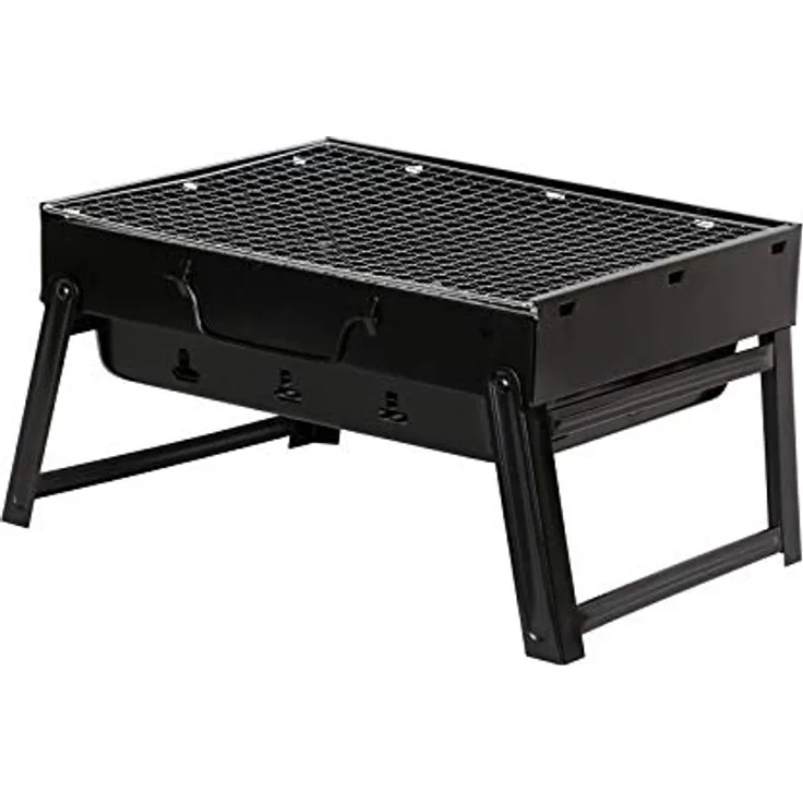 HAC24 Tragbarer BBQ Klappgrill Camping Grill Holzkohlegrill Holzkohle Minigrill Klappbarer Kohlegrill, Stahl, Schwarz