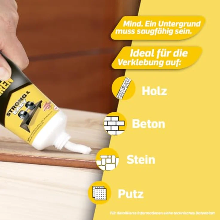 Pattex Montagekleber Kleben statt Bohren, starker Kraftkleber für sofortigen Halt, universell einsetzbarer Baukleber, Kleber mit hoher Endfestigkeit, 1 x 250g – Bild 4