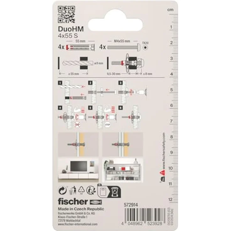 Fischer DuoHM Hohlraumdübel 4x55 mm, inkl. Panhead-Schraube TX-Antrieb, 4 Stück, für Gipskartonplatten – Bild 2