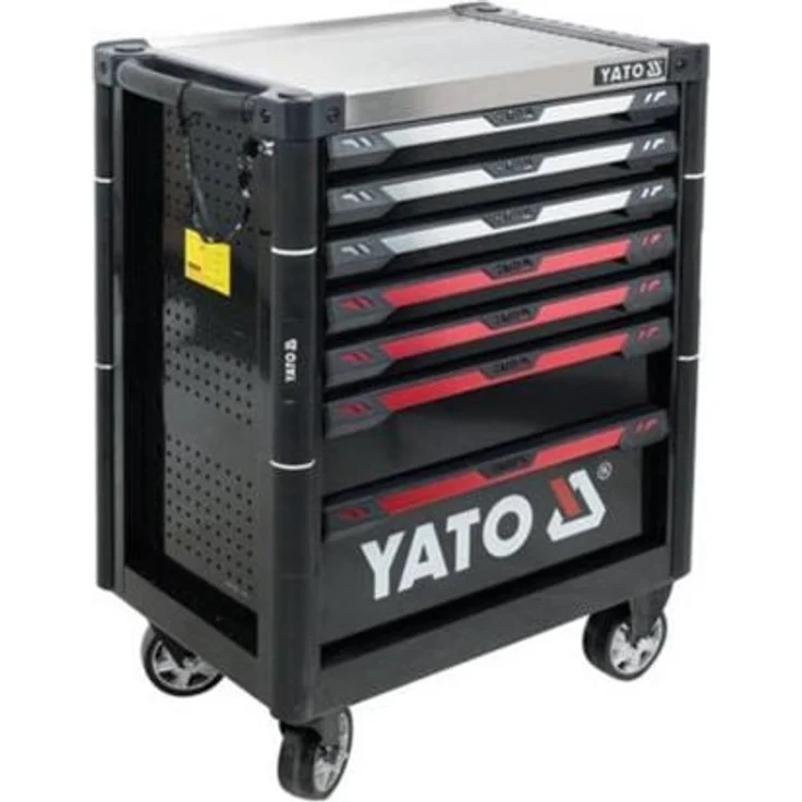 YATO YT-09032 Werkzeugwagen aus Stahl, schwarz, 6 flache Schubladen, 1 große Schublade, Tragfähigkeit bis 35 kg