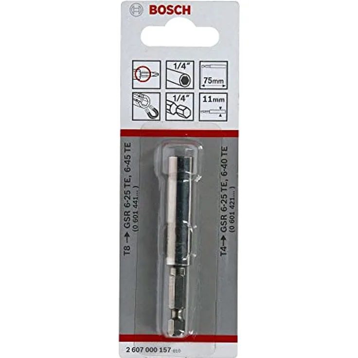 Bosch Accessories Universalhalter 1/4 Zoll, 75mm mit Dauermagnet für Elektrowerkzeuge, kompatibel mit Tiefenanschlag T8/T4