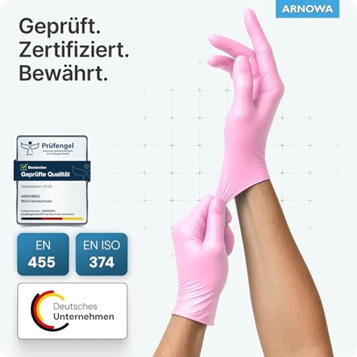 ARNOMED Einweghandschuhe Pink, Nitrilhandschuhe puderfrei, latexfrei, Größe XS, 100 Stück/Box – Bild 4