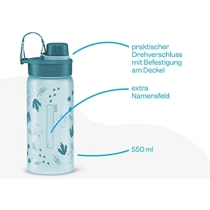 Ergobag Trinkflasche BPA-frei 550 ml Blümchen - Türkis, auslaufsicher und Kohlensäure geeignet, Spülmaschinengeeignet, doppelwandig isoliert – Bild 3