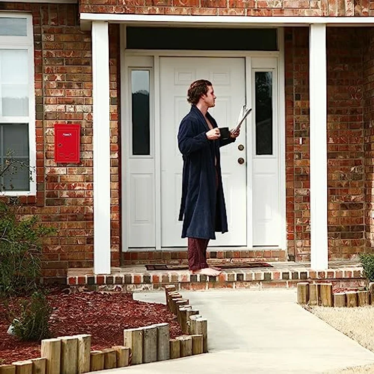 Relaxdays Briefkasten mit Namensschild, aus Metall, mit 2 Schlüsseln, Postkasten schmal, HxBxT: 30,5 x 21 x 7 cm, rot, 1 Stück – Bild 5