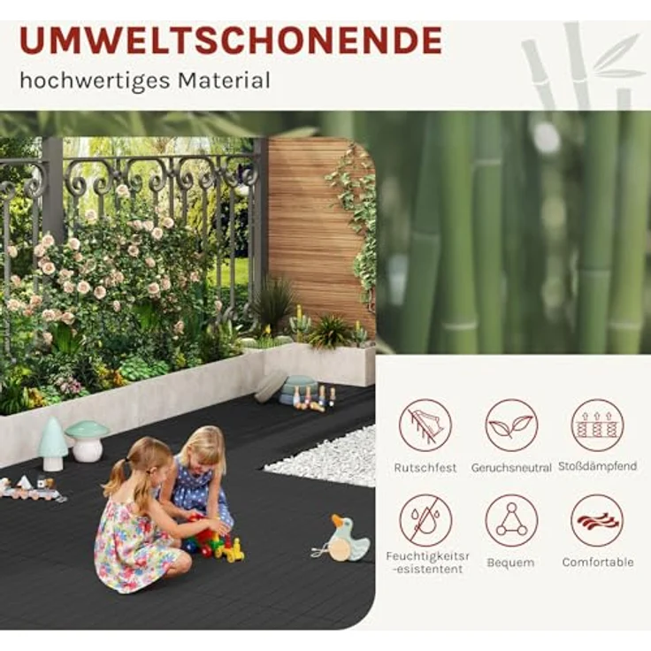 12er-Set WPC Terrassenfliese mit Klicksystem anthrazit – Bild 3