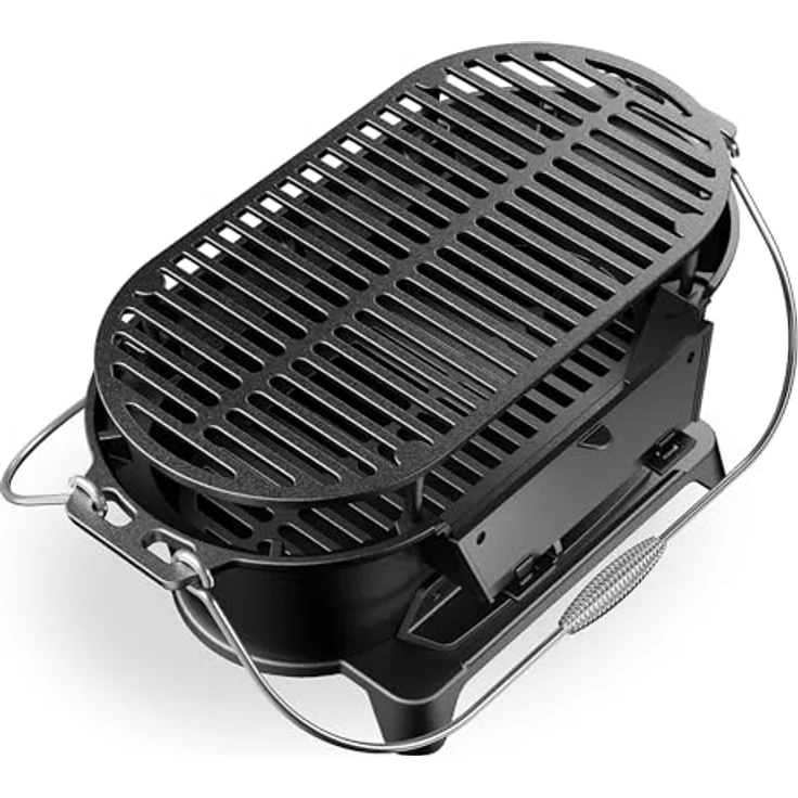 Wiltec Grilltopf aus Gusseisen, effiziente Hitzespeicherung, mit Abzugssystem, tragbar, schwarz – Bild 2