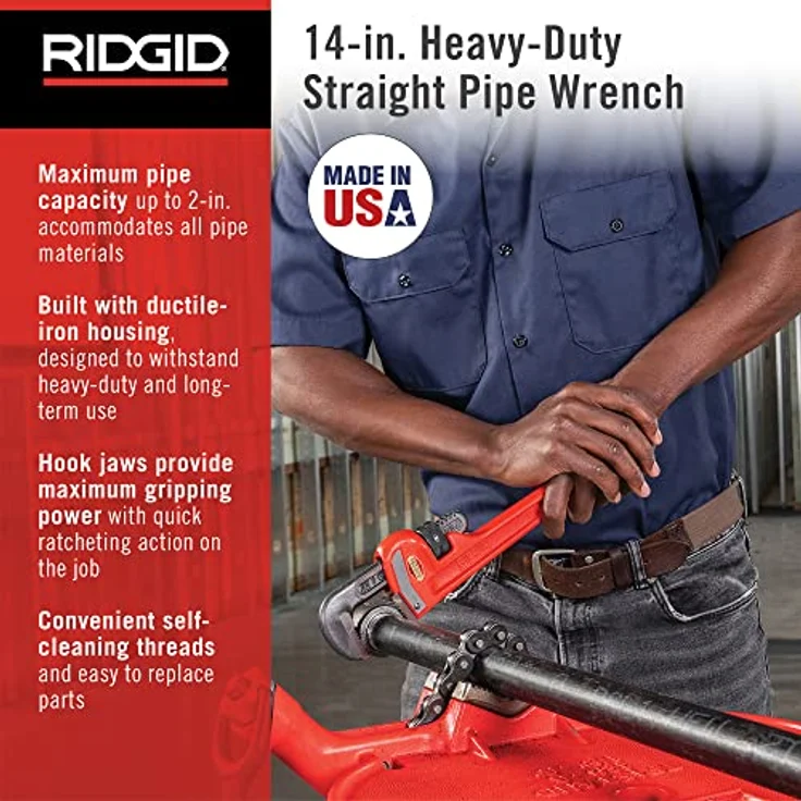 RIDGID 31020 Modell 14'' gerade Rohrzange für schwere Beanspruchung, 14'' Sanitär-Schraubenschlüssel – Bild 2