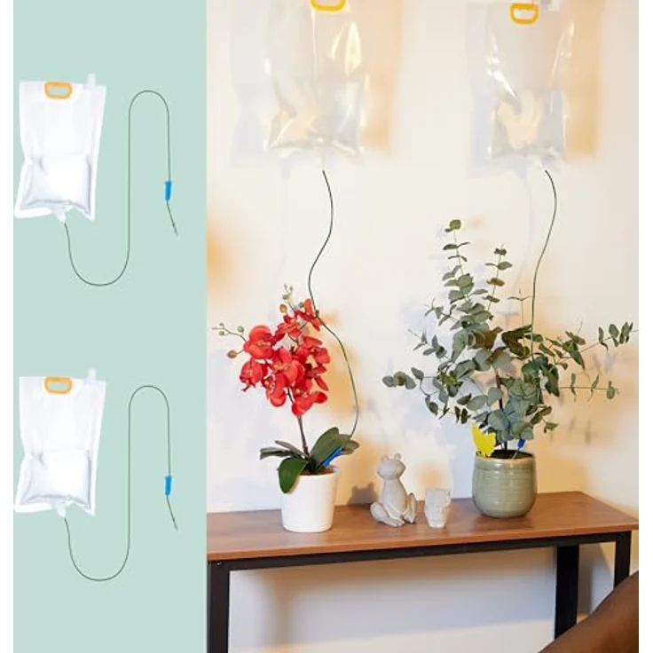 relaxdays Bewässerungssystem 4 Tropfbewässerungsbeutel, transparente Beutel mit einstellbarer Tropfgeschwindigkeit und 4 Gelbstickern gegen Insekten – Bild 2