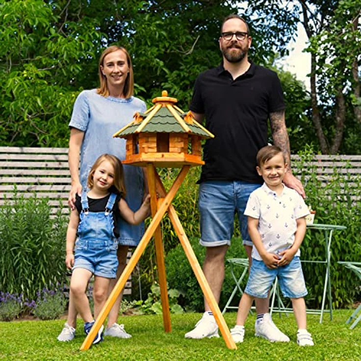 Deko-Shop-Hannusch Vogelhaus XXL Futterhaus mit Solarbeleuchtung in Grün, Vogelfutterhaus mit Futtersilo – Bild 5