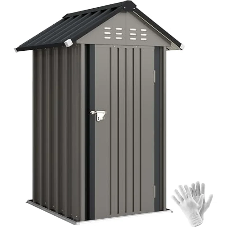 Outsunny Metall Gerätehaus 1,17 m², Geräteschuppen mit Satteldach und Lüftung, hellgrau – Bild 1