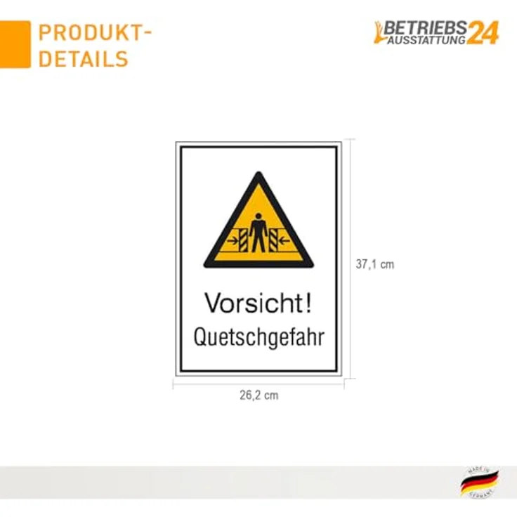 Betriebsausstattung24® Warn-Kombischild „Vorsicht! Quetschgefahr“ | Geprägtes Sicherheitsschild aus Aluminium, witterungsbeständig, 26,2 x 37,1 cm, zur einfachen Befestigung – Bild 3