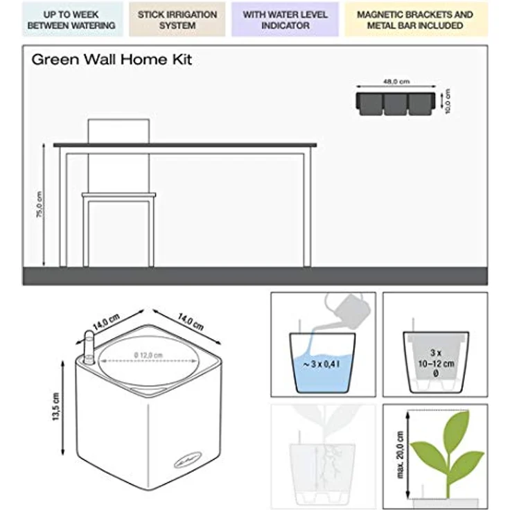 LECHUZA CUBE Glossy Wall Home Kit anthrazit highgloss 13524 – Bild 2