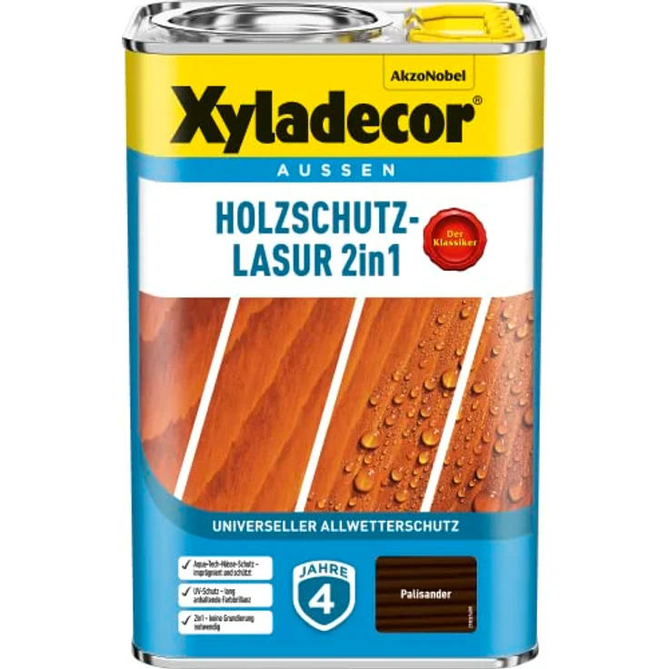 Xyladecor Holzschutz-Lasur 4 L palisander, 2in1 Wetterschutz für Holz im Außenbereich, UV- und Feuchtigkeitsschutz – Bild 1