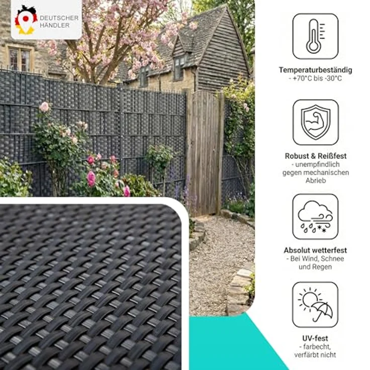 NYVI Polyrattan Sichtschutzstreifen Privafence, blickdicht, 255 x 19 cm, grün, 10 Rollen (25,5 Meter) für Doppelstabmatten-Zaun, wetterfest und UV-resistent – Bild 3