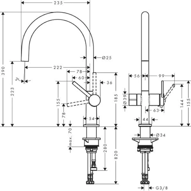 hansgrohe 220 Talis M54 Küchenarmatur, Einhebel-Armatur mit Geräteabsperrventil, 4-stufiger Schwenkauslauf, Hochdruck, Laminarstrahl – Bild 2