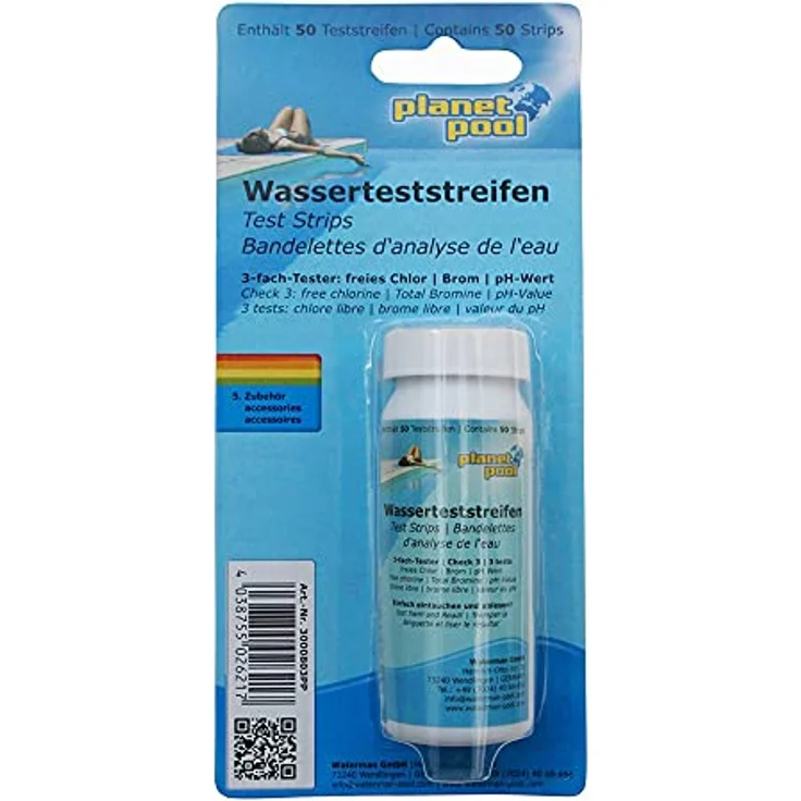 Planet Pool Wasserteststreifen 50 Stück, 3-Fach Test für pH, Chlor und Bromwerte – Bild 2