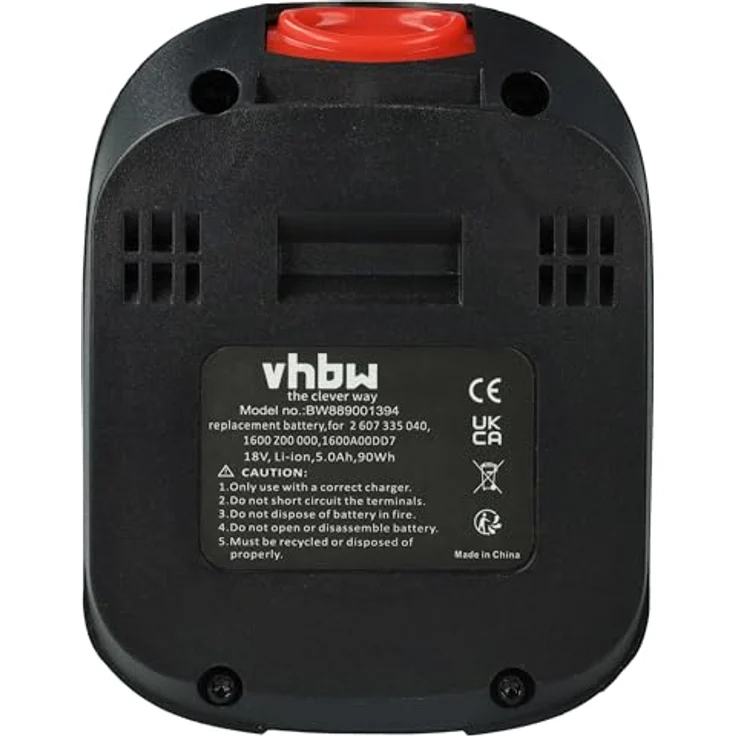 vhbw Akku kompatibel mit Bosch AHS 48/52 LI, AHS 55-20 LI, AHS 50-20 LI, AdvancedOrbit 18 Werkzeug, Akku-Gartengerät (5000 mAh, Li-Ion, 18 V) - schwarz/rot – Bild 3