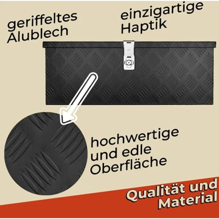 Trucky Deichselbox D050, schwarze Aluminium Werkzeugkiste mit abschließbarem Deckel, 68 x 31 x 25 cm, wasserdicht und robust – Bild 5