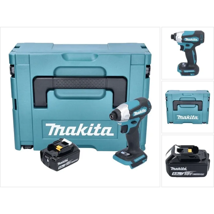 Makita DTD 157 T1J, Akku Schlagschrauber 18 V, 140 Nm, 1/4' Brushless, inkl. 1x 5,0 Ah Akku und Makpac - ohne Ladegerät