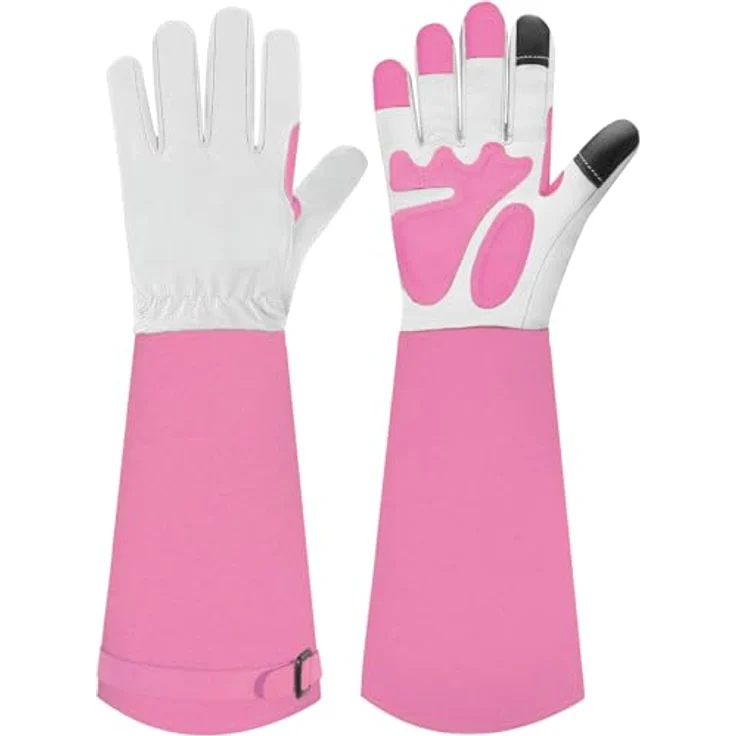 SLARMOR Gartenhandschuhe aus Leder, dornensicher mit Unterarmschutz, lange Arbeitshandschuhe für Damen und Herren, touchscreentauglich, ideal zum Beschneiden von Rosen – Bild 1